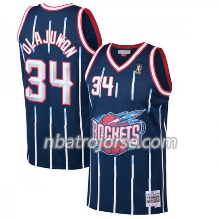 Män Houston Rockets Tröja Hakeem Olajuwon 34 Hardwood Classics Navy Swingman